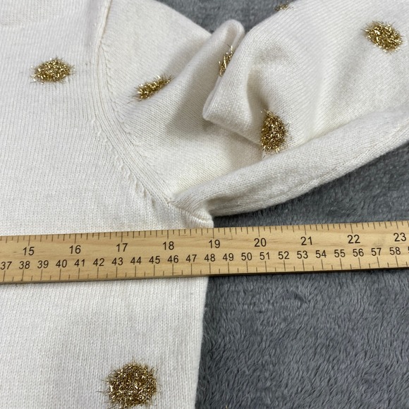 Talbots Wool Blend Sweater MP Petite Cream Gold Embellished CrewNeck Long Sleeve - Picture 5 of 13